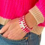 *** PRE ORDER ***(DISPATCH FROM 5/2) NEW! Boho Enamel Love Heart Tile Bracelet | Red and Pink