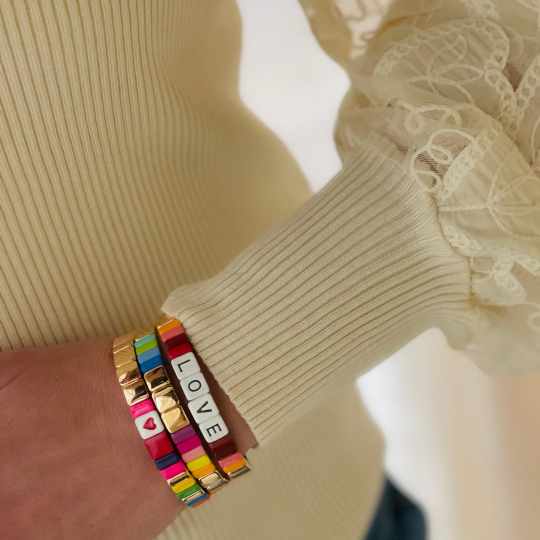 Boho Love Enamel Tile Bracelet | Rainbow Gold