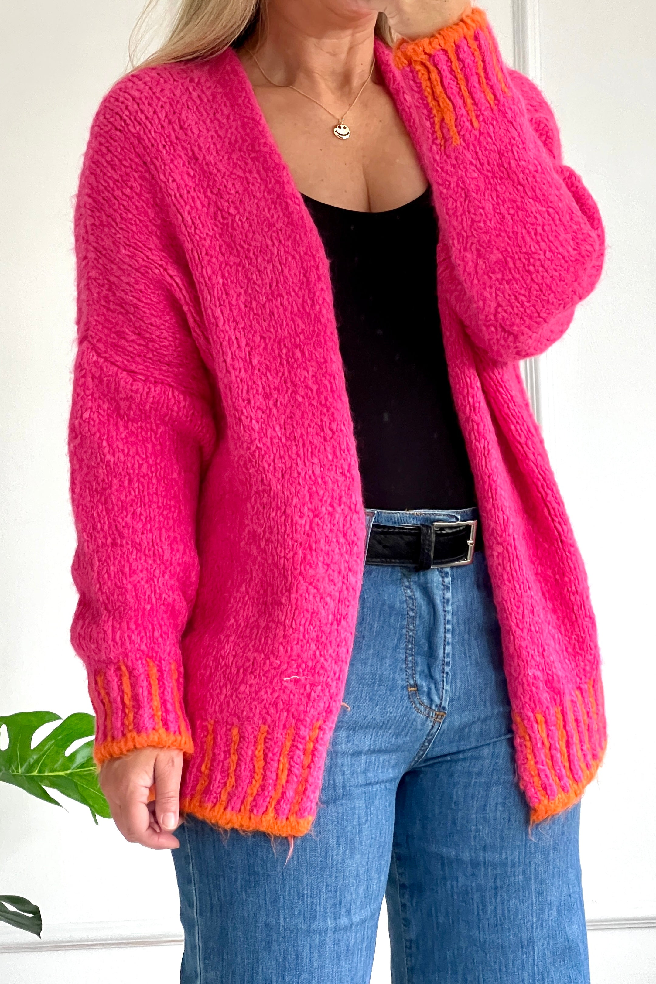 Bright pink cardigan best sale