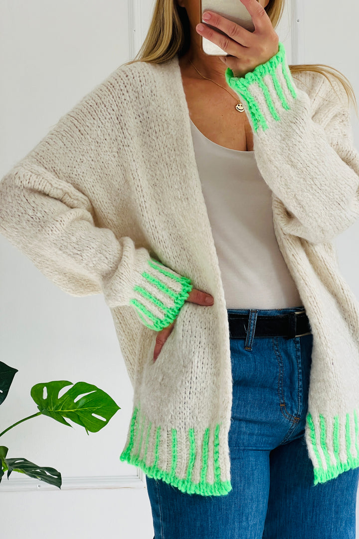 Matilda Cardigan | Cream x Neon Green