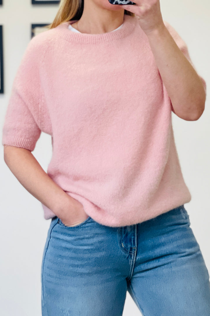 Charlie Alpaca Blend Crew Knit Jumper | Pastel Pink