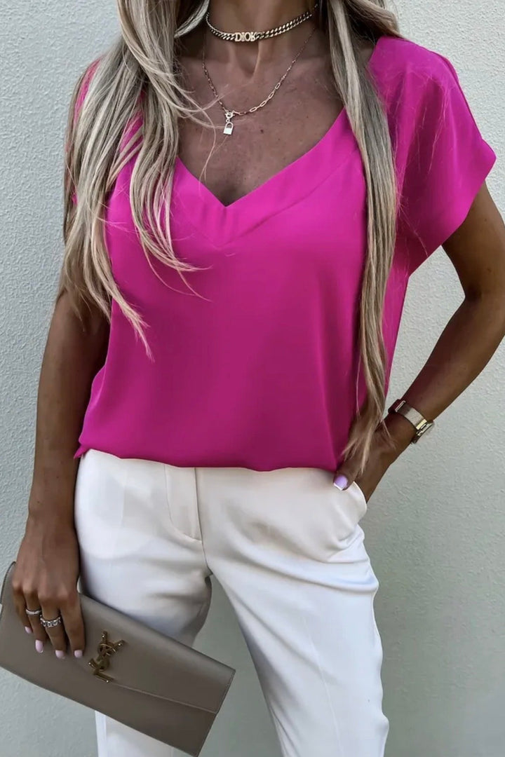 Patsy V Neck Blouse (Hot Pink)