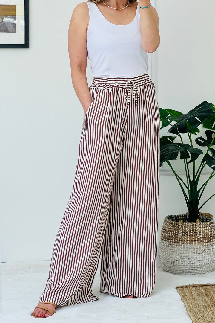 Stephanie Wide Leg Stripe Linen Trousers