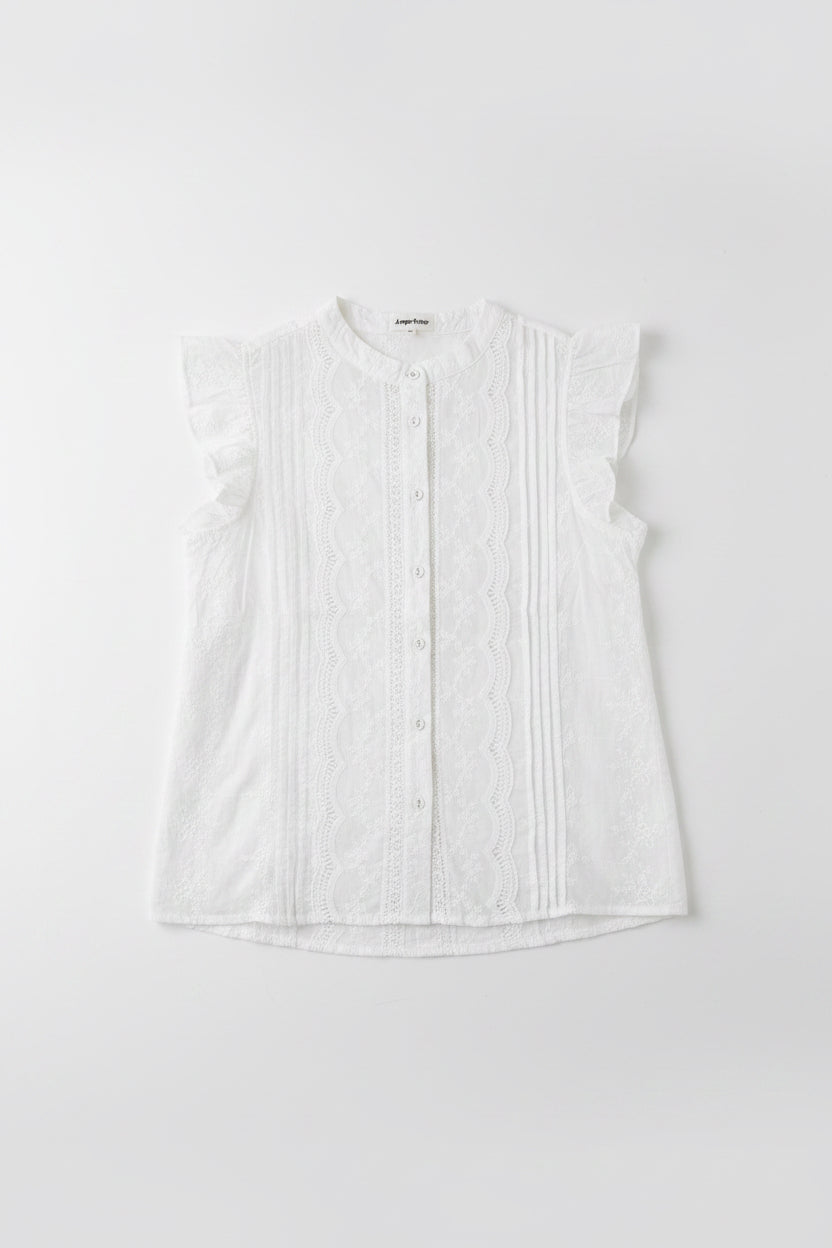 Christine Crochet Trim Embroidered Short Sleeve Blouse