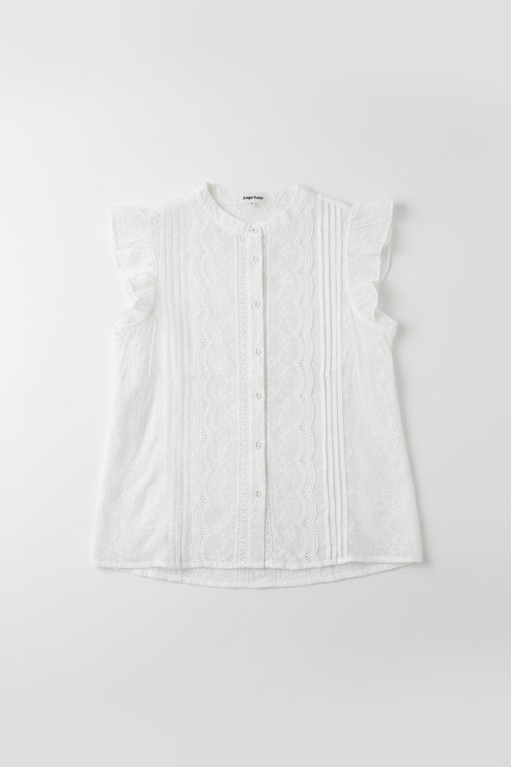 Christine Crochet Trim Embroidered Short Sleeve Blouse