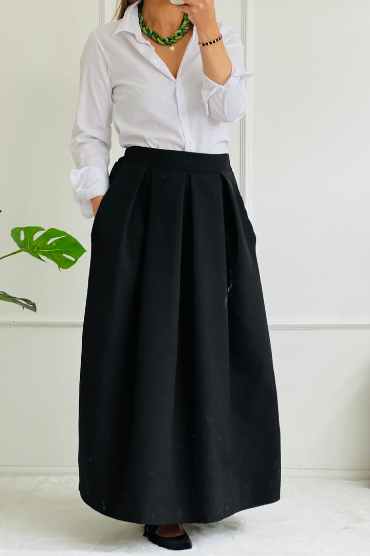 Briony Box Pleat Maxi Skirt | Black