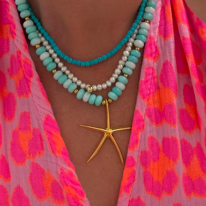 Starfish Beaded Boho Stone Necklace (Turquoise Amazonite)