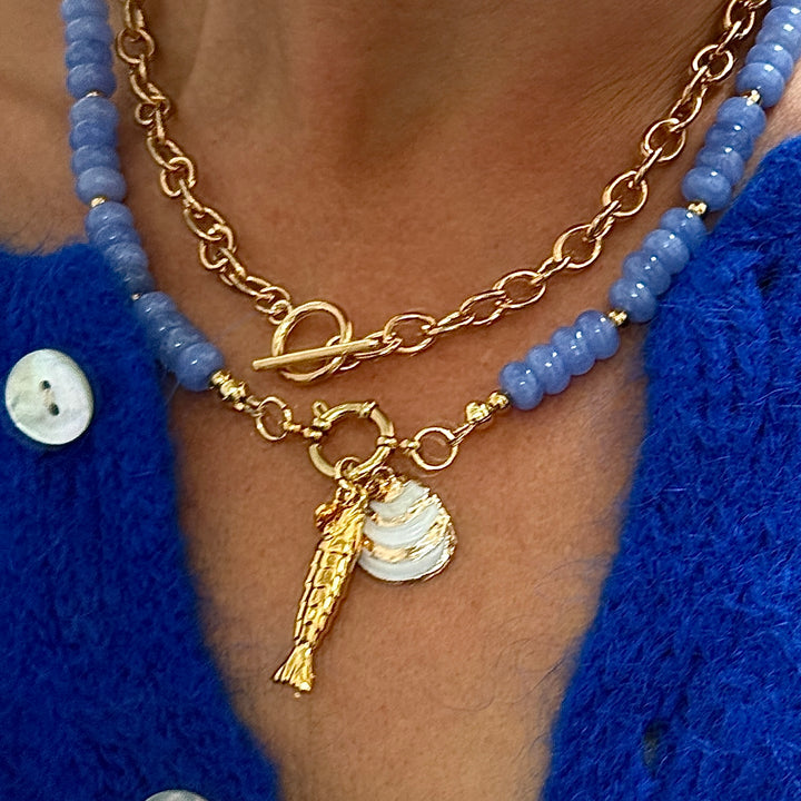 Fish Charm Beaded Boho Stone Necklace