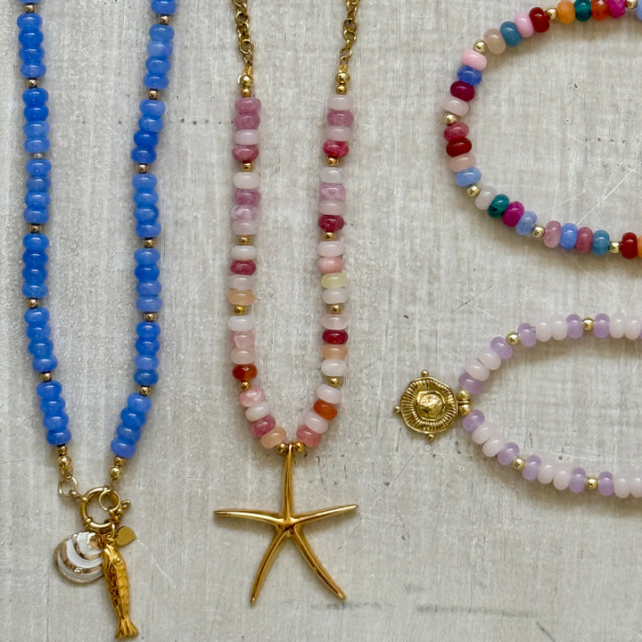 Fish Charm Beaded Boho Stone Necklace