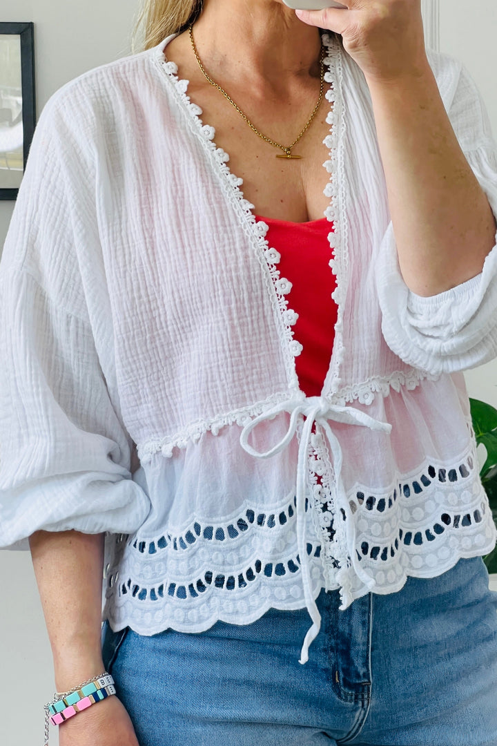 Mary Broderie Tie Blouse
