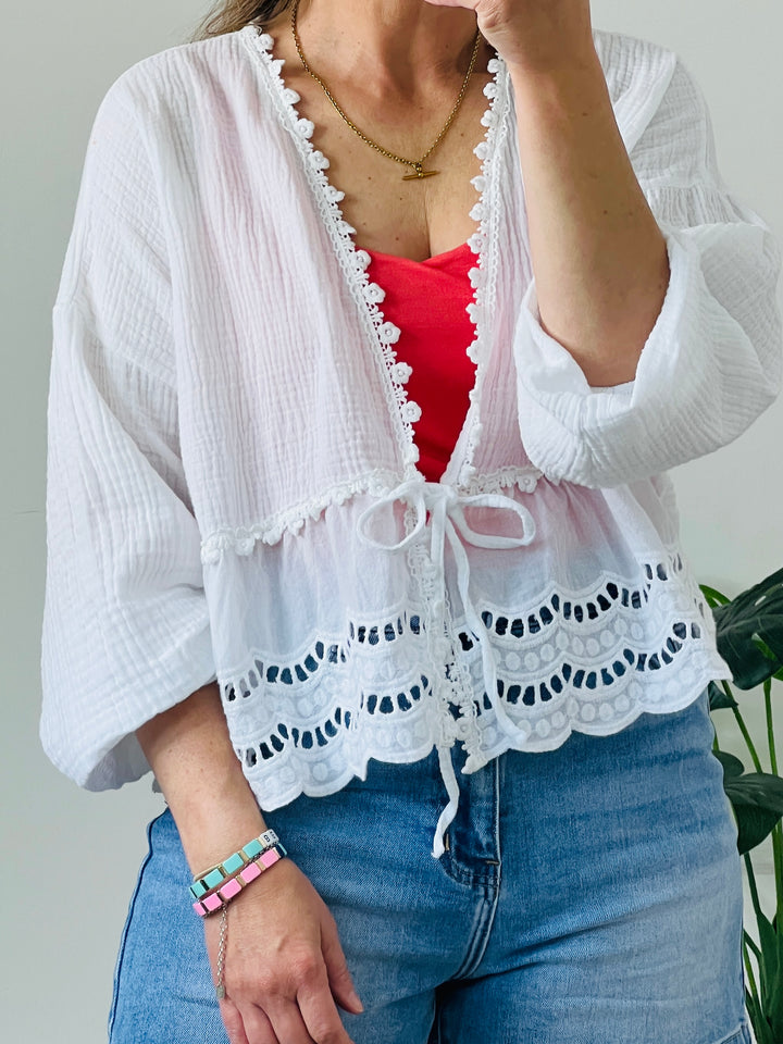 Mary Broderie Tie Blouse
