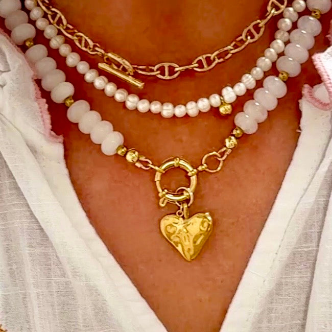 Coretta Charm Beaded Boho Stone Necklace (Crystal)