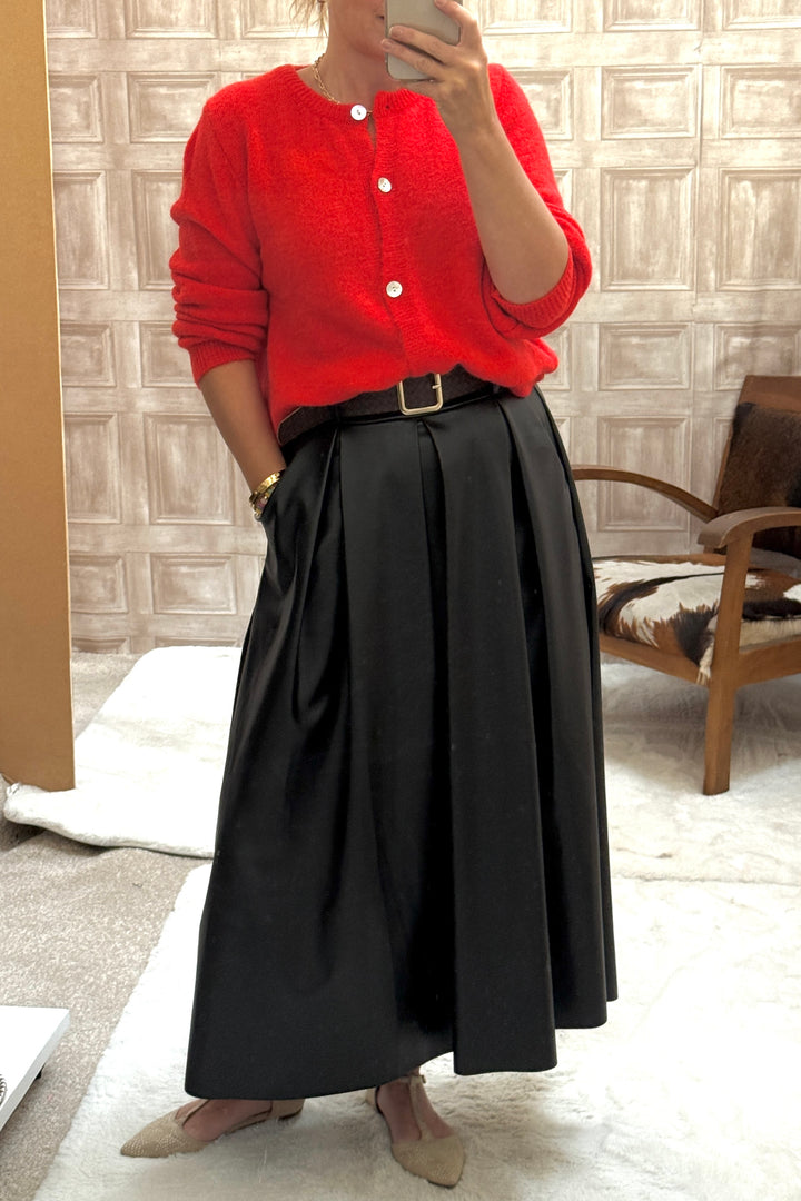 Lindi Vegan Leather Box Pleat Maxi Skirt