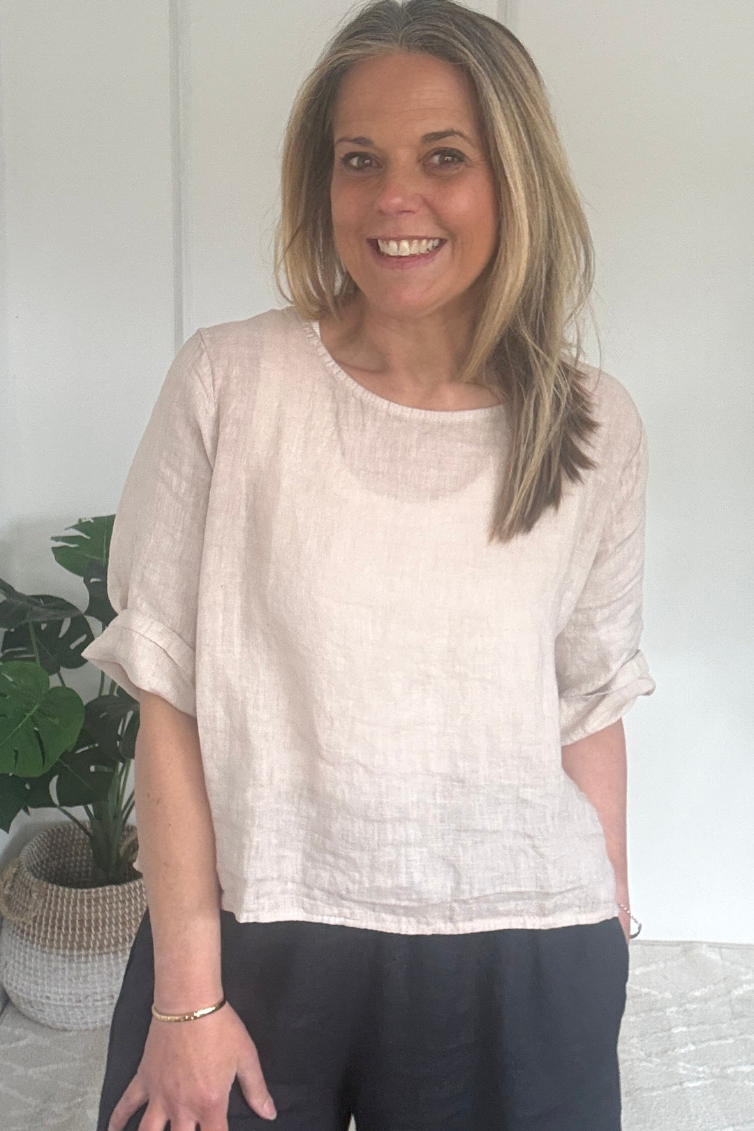 Francesca Button Back Linen Top Blouse