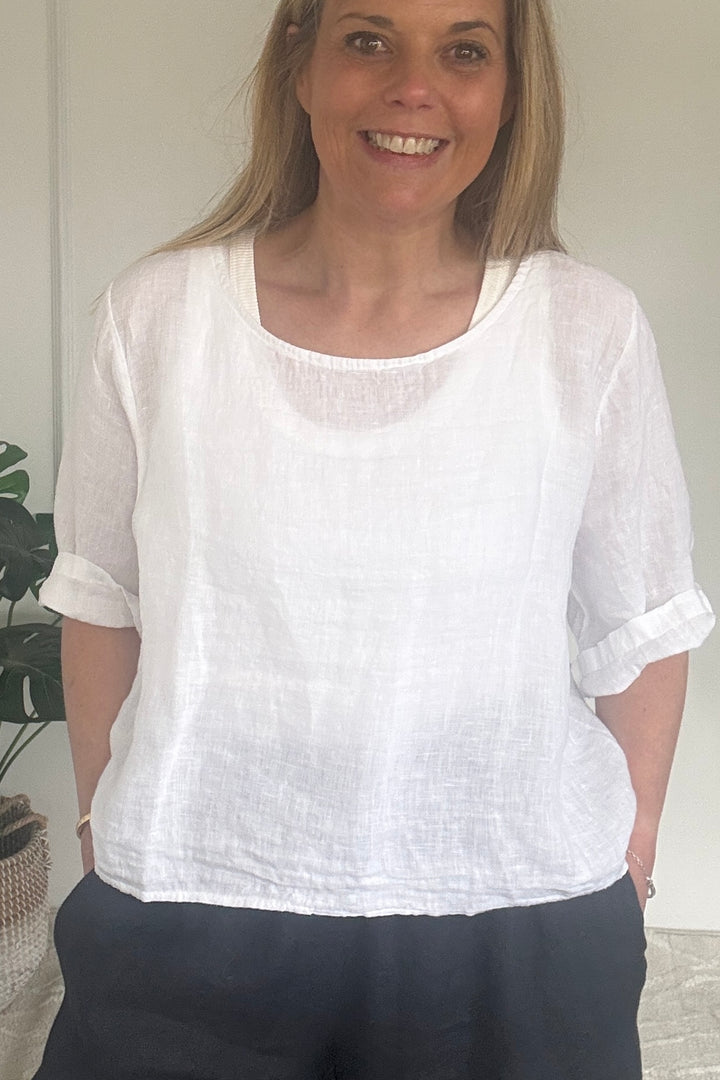 Francesca Button Back Linen Top Blouse