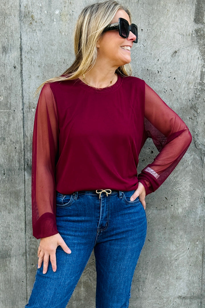 Delia Crew Neck Mesh Top