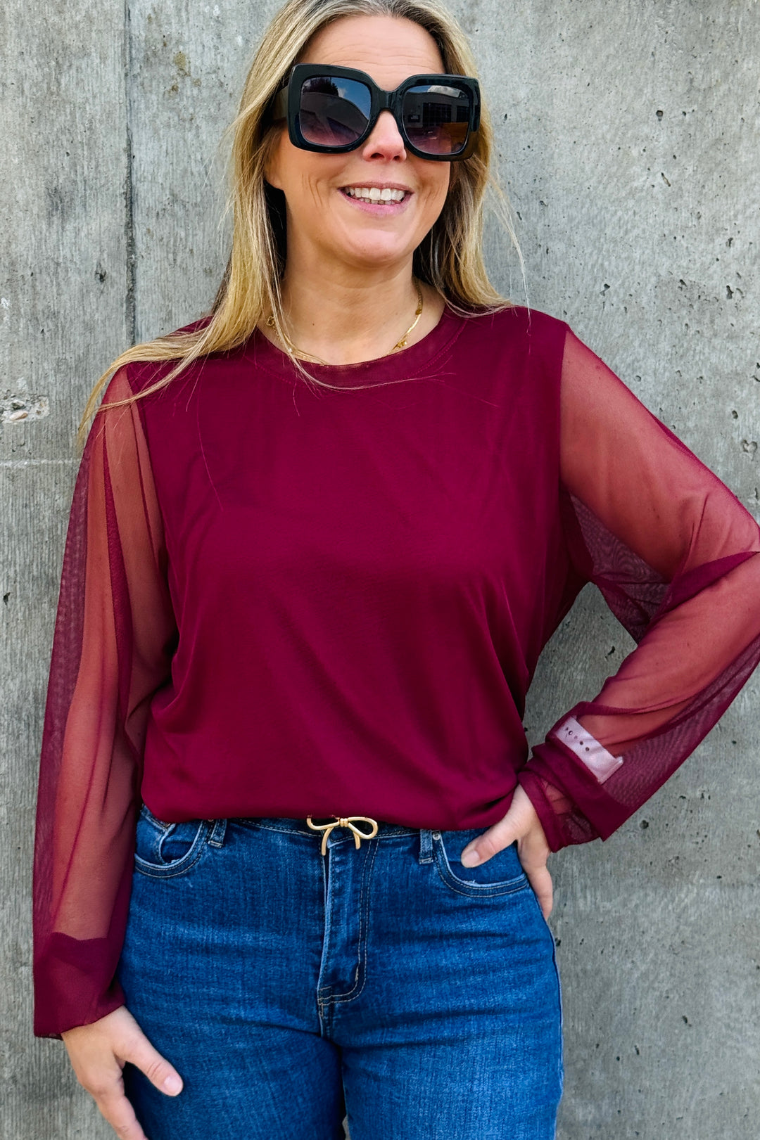Delia Crew Neck Mesh Top