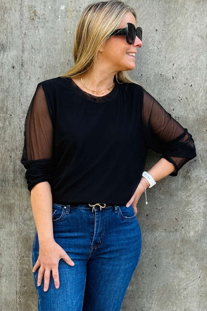 Delia Crew Neck Mesh Top