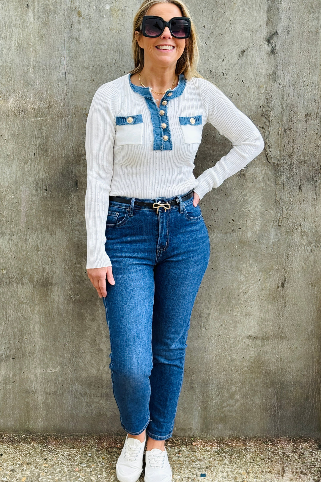Michelle Denim Trim Top