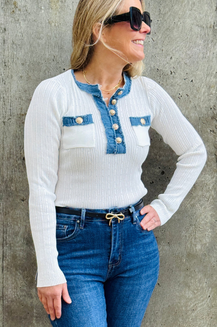 Michelle Denim Trim Top