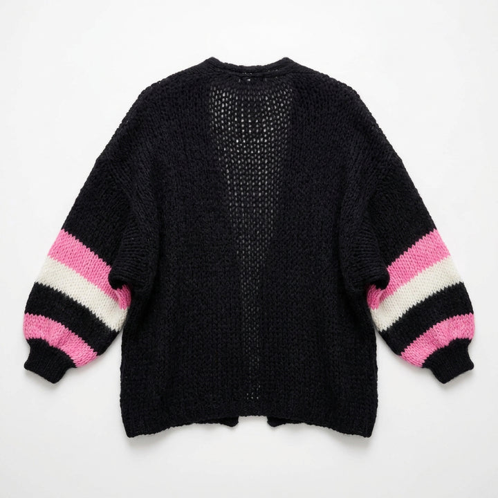 Lauren Navy Cardigan with Neon Pink Sleeve Stripes