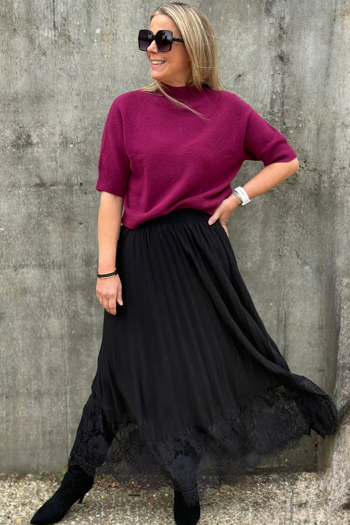 Louisa Pleated Lace Trim Maxi Skirt