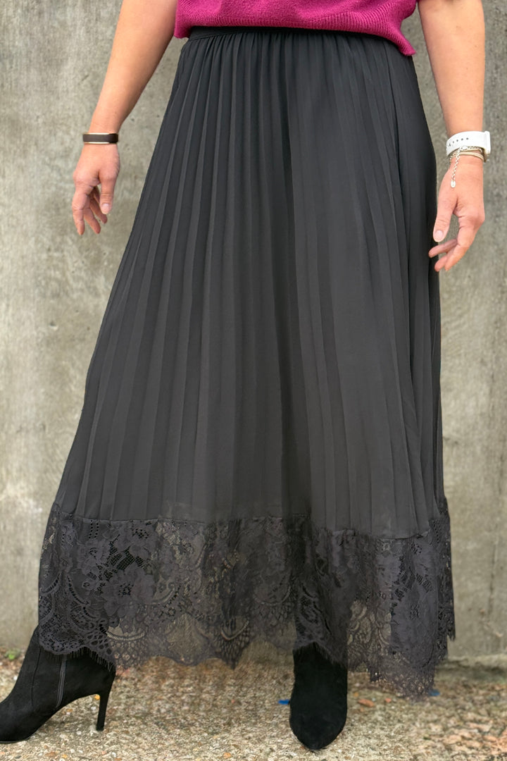 Louisa Pleated Lace Trim Maxi Skirt