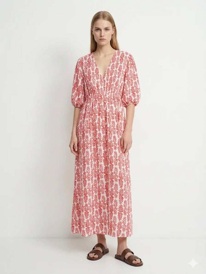 Beth Cheesecloth Cotton Dress | Pink x White