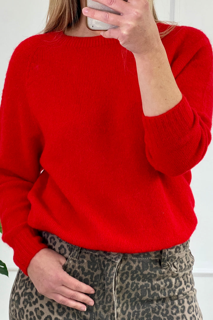 Gemma Long Sleeve Alpaca Blend Crew Knit Jumper | Red