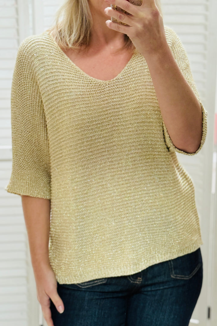 Doree Gold V Neck Knit Top