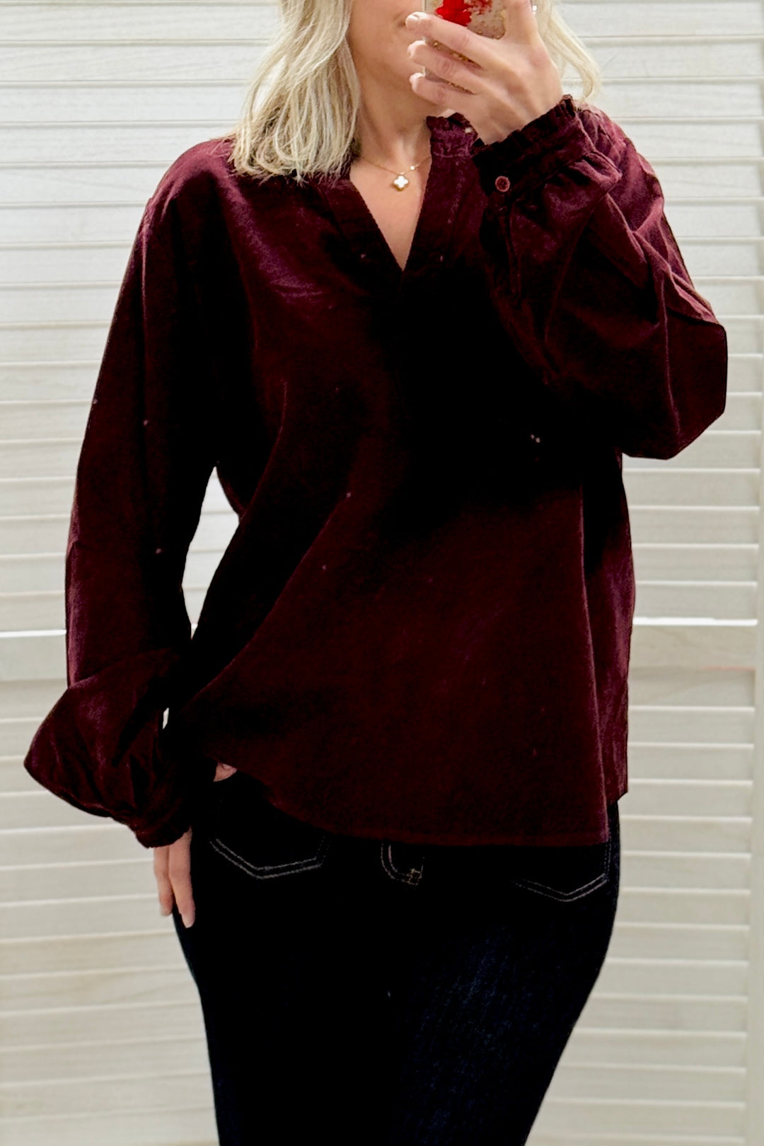 Penny V Neck Blouse (Black, Navy, Burgundy, Chocolate)