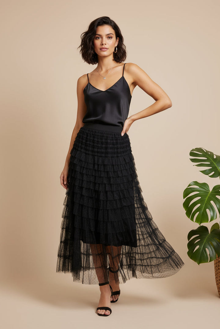 Eleanor Polka Dot Ruffle Tulle Maxi Skirt