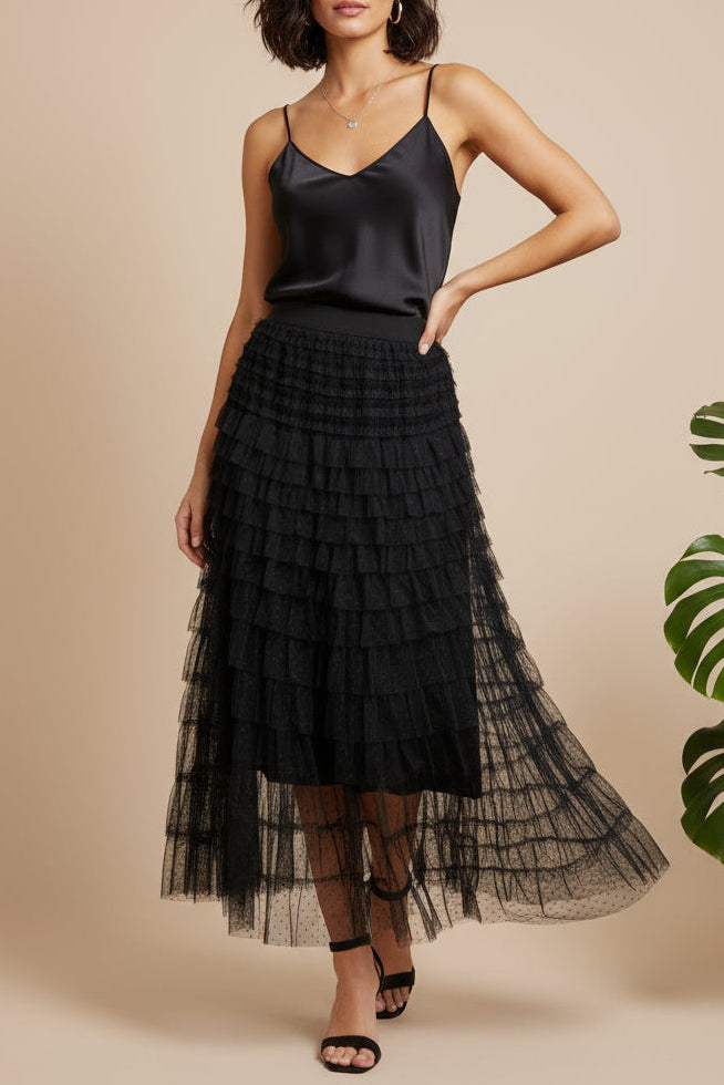 Eleanor Polka Dot Ruffle Tulle Maxi Skirt