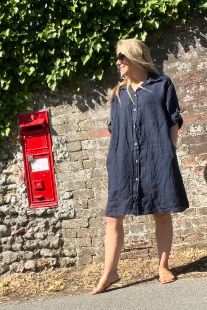 Dion Linen Shirt Dress | Navy
