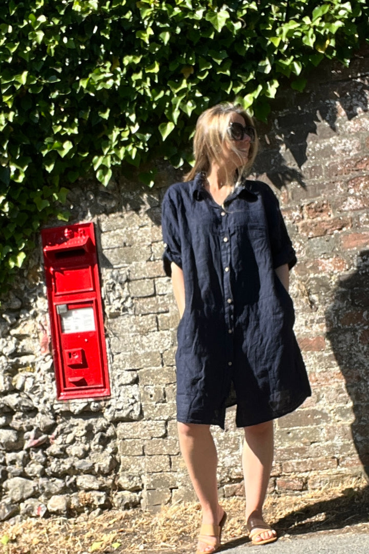 Dion Linen Shirt Dress | Navy
