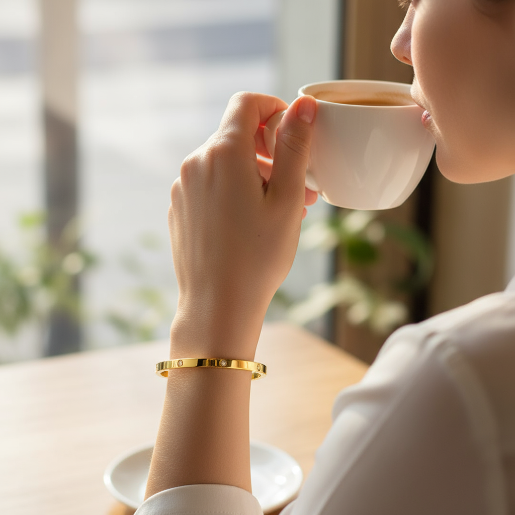 Crystal Gold Stainless Steel Bangle