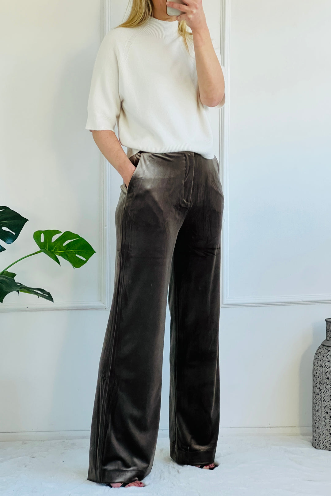 Riley Velvet Trousers | Mushroom