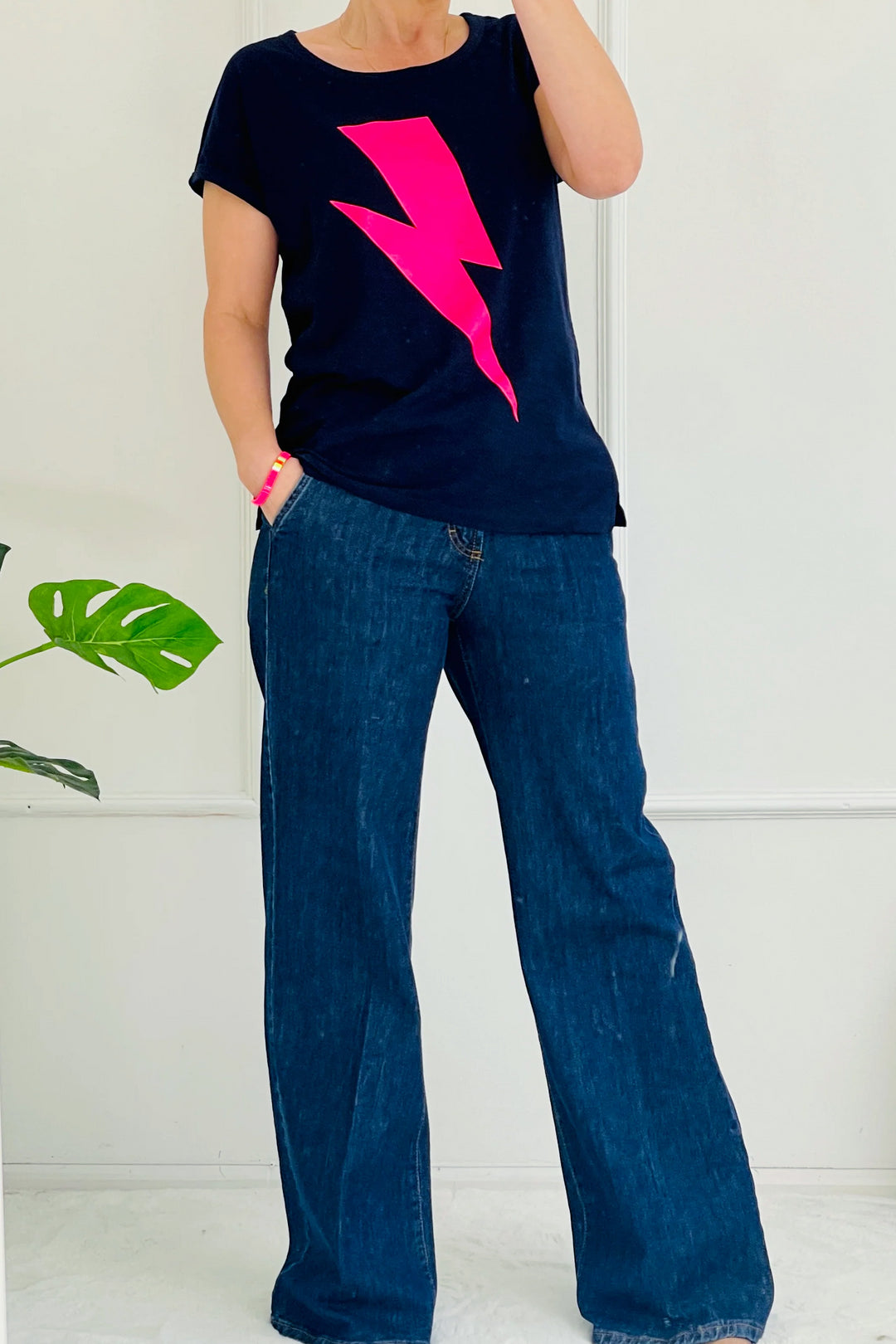 Bolt Organic Cotton T Shirt | Navy x Neon Pink