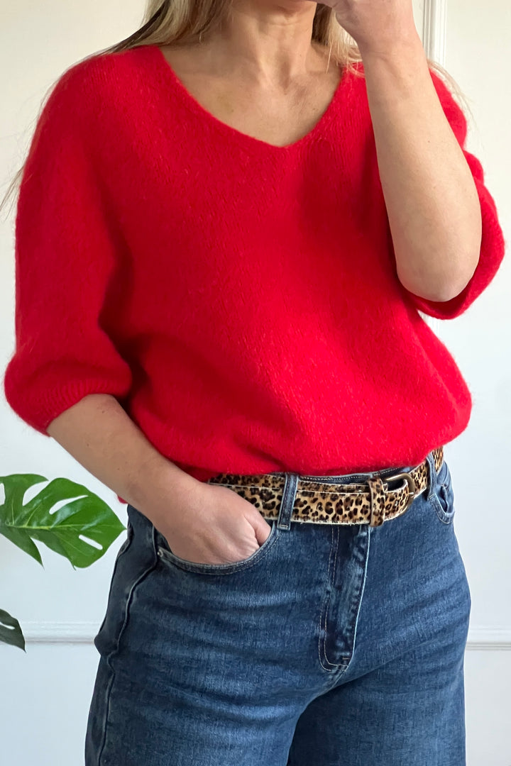 Suzanne Alpaca Blend V Knit Jumper | Red