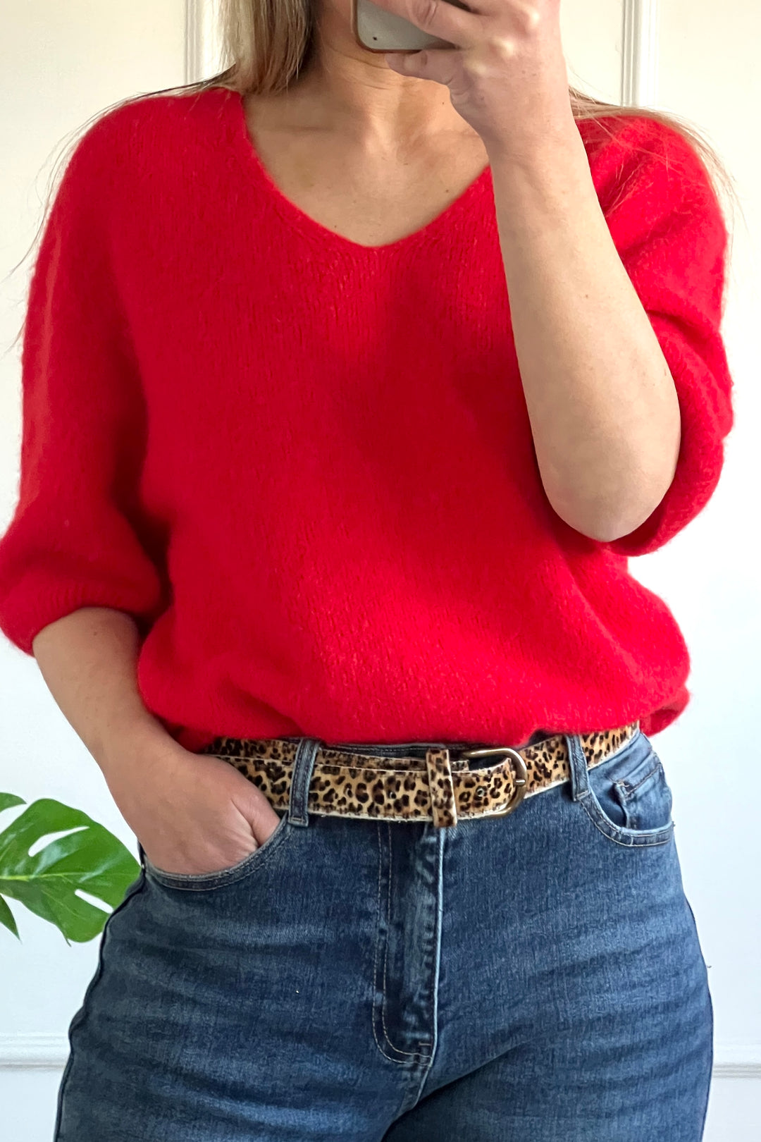 Suzanne Alpaca Blend V Knit Jumper | Red