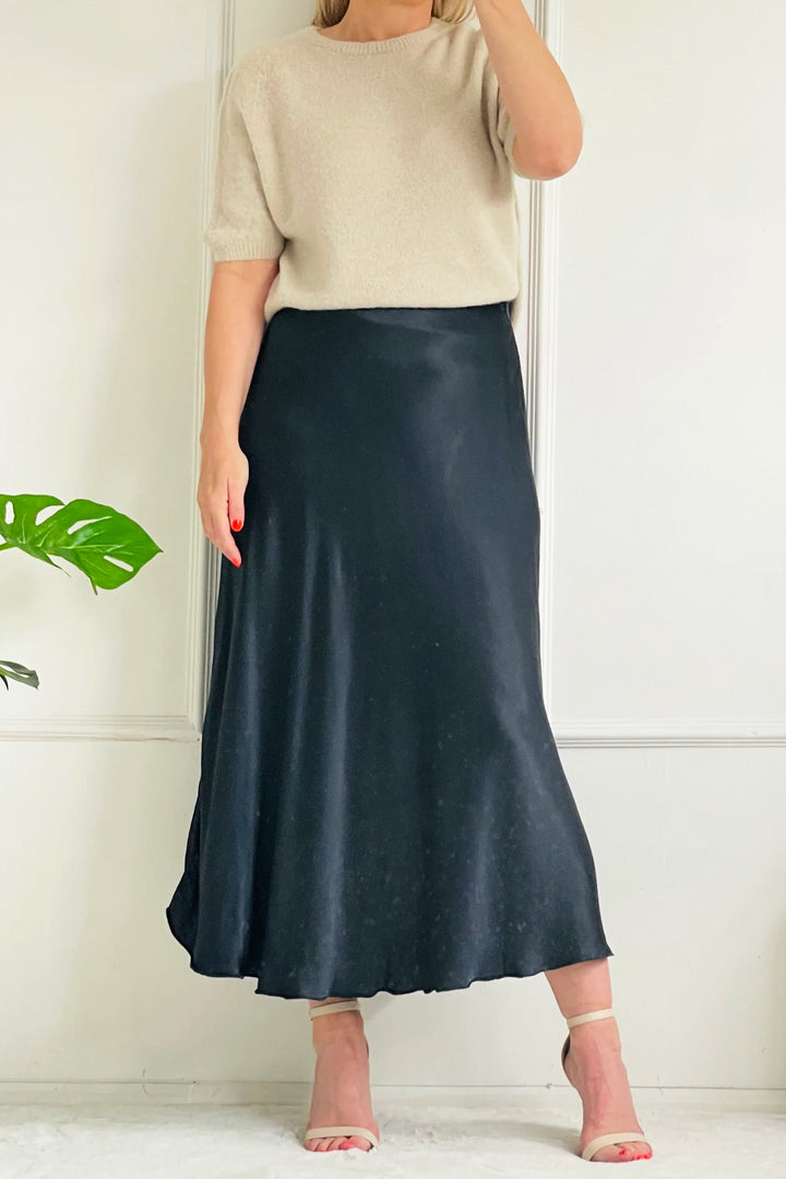 Laura Satin Skirt | Charcoal