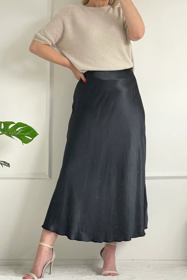 Laura Satin Skirt | Charcoal