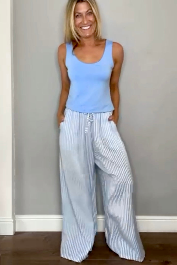 Stephanie Wide Leg Stripe Linen Trousers