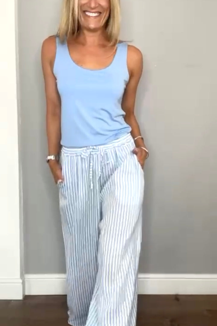 Stephanie Wide Leg Stripe Linen Trousers