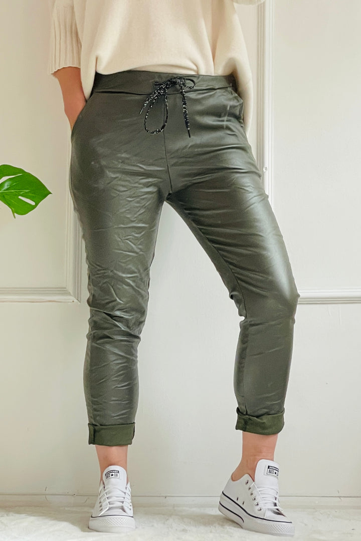 Pleather Joggers | Khaki