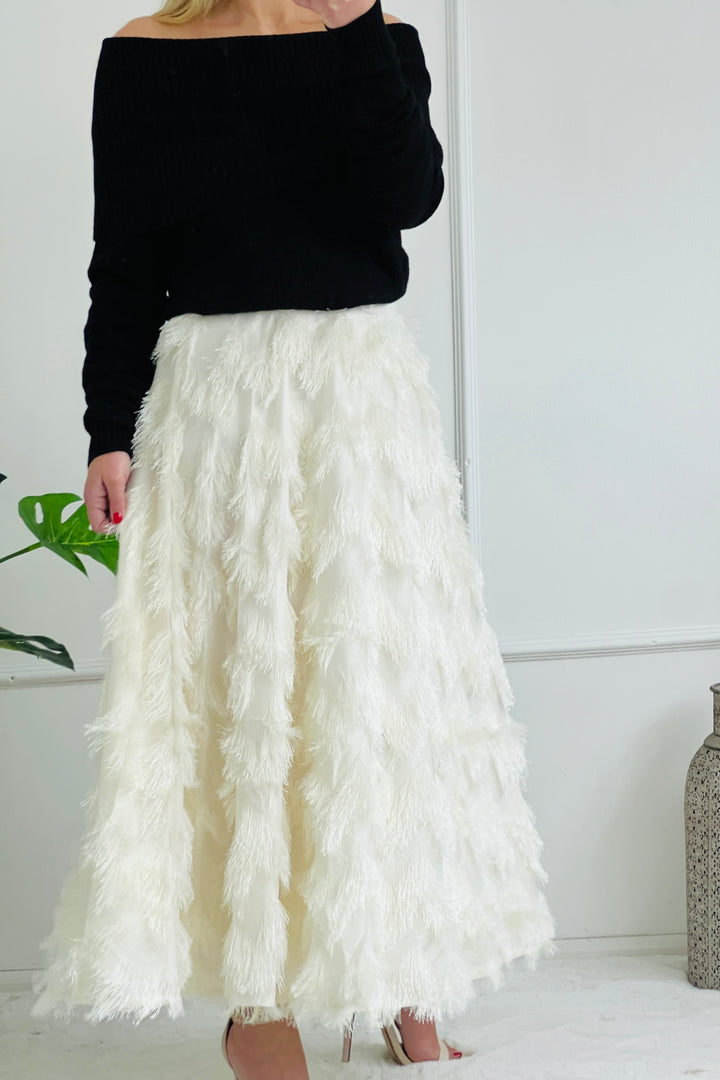 Victoria Eyelash Texture Skirt | Winter White