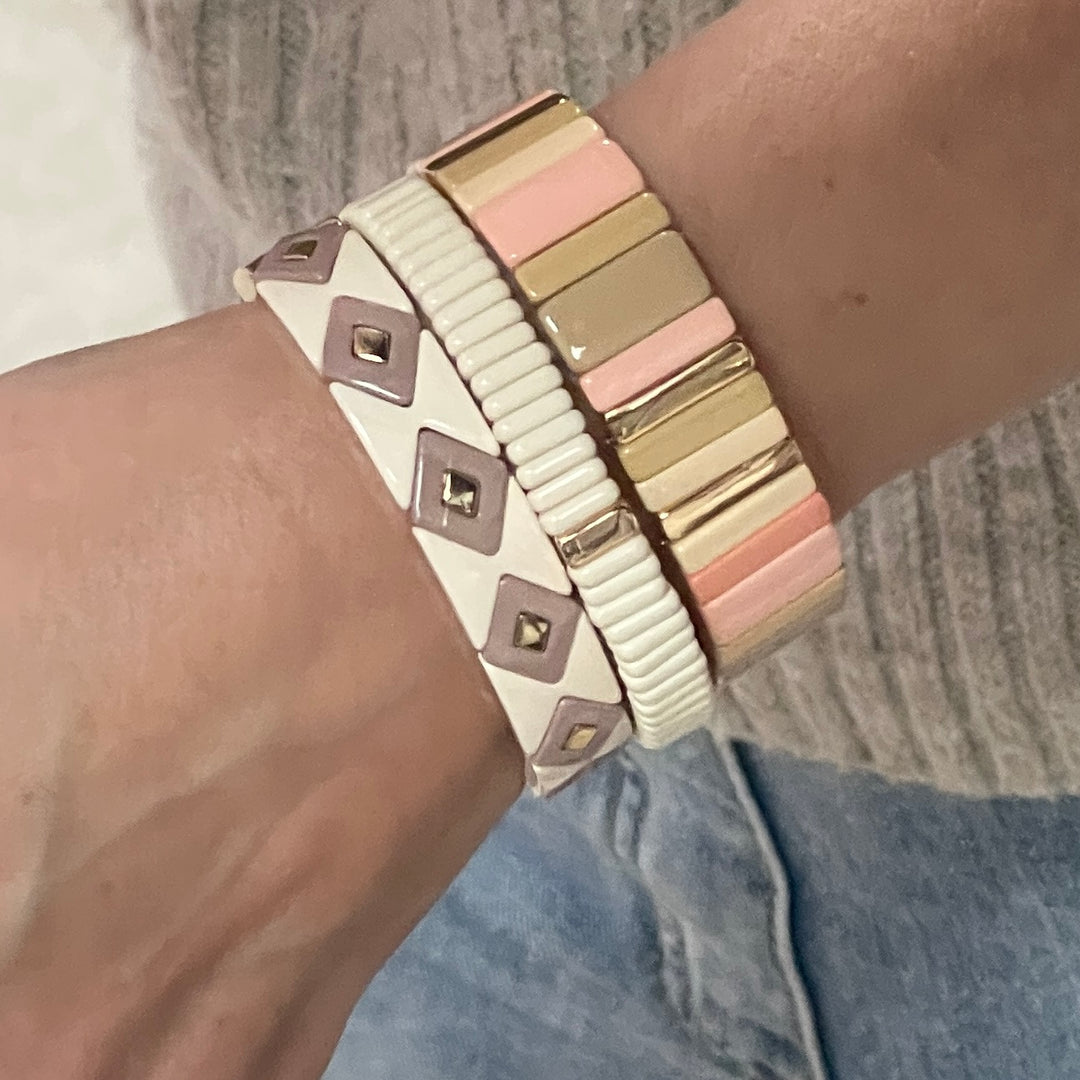 NEW! Boho Enamel Tile Bracelet | Chunky Neutrals & Pinks