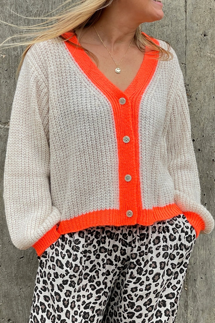 Helen Cardigan | Oatmeal x Neon Orange