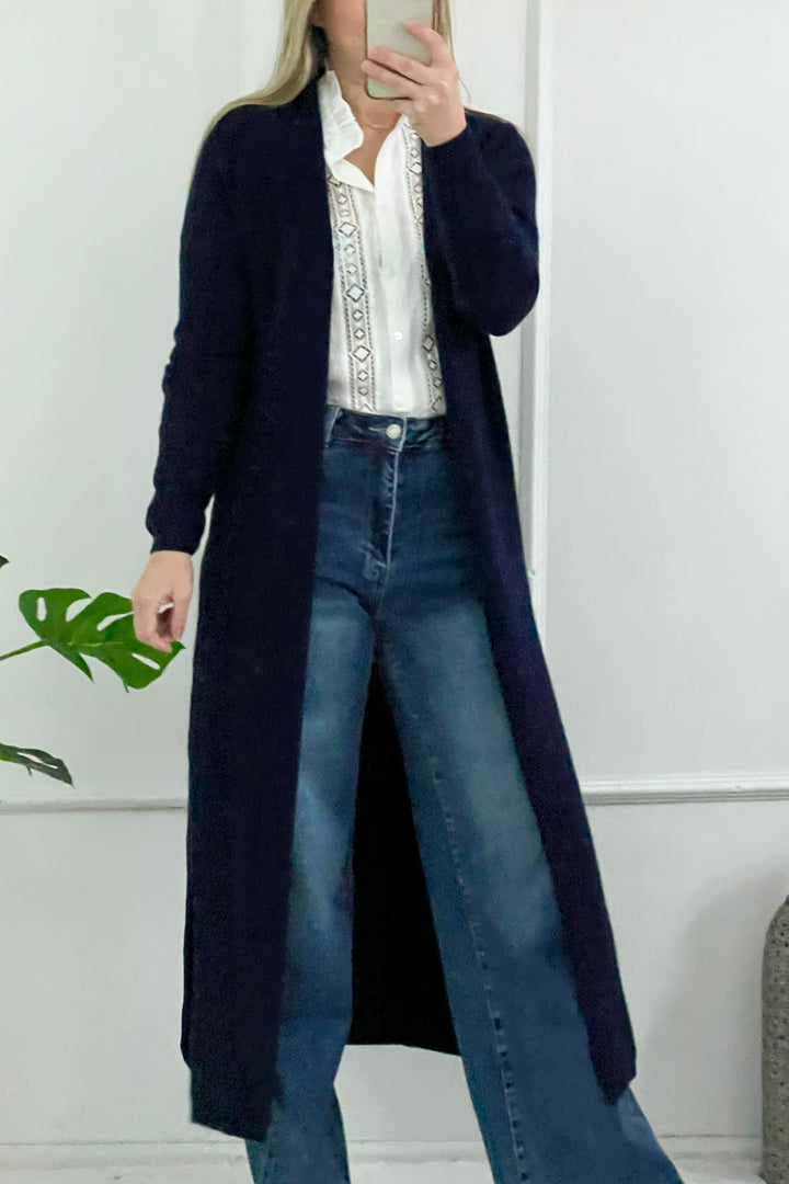 Clover Fine Knit Maxi Cardigan | Navy