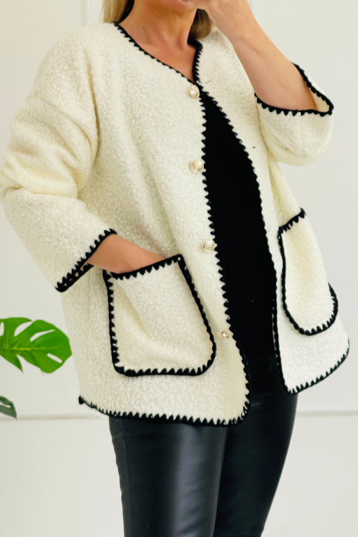 Julie Blanket Stitch Jacket Cream south of the river
